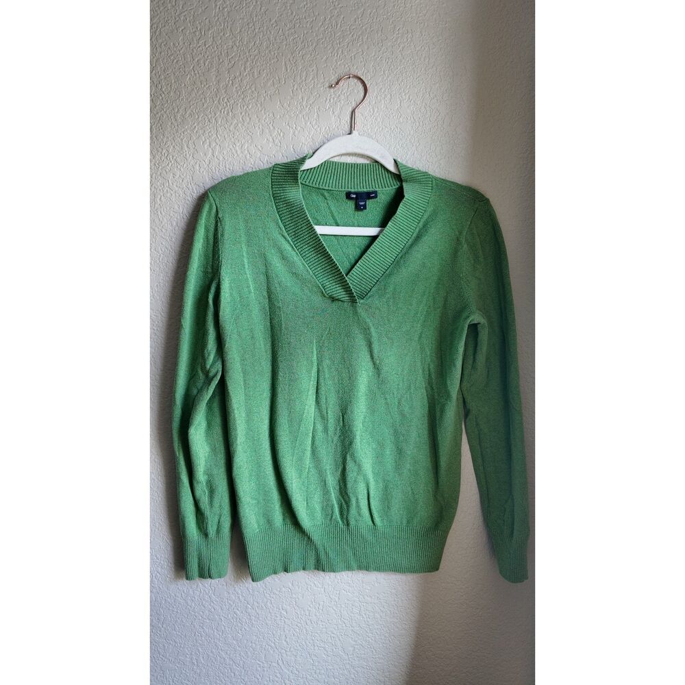 Gap Green Heather V Neck Sweater Women's Medium Cotton Blend 2012 Preppy